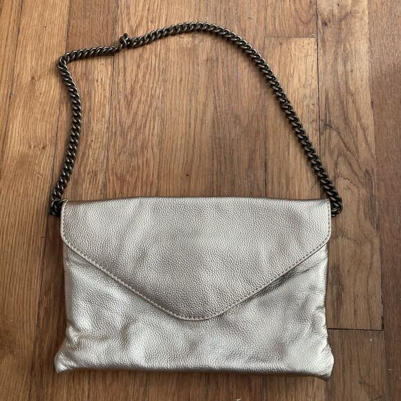 J. Crew Handbags - J. Crew Gold Leather Envelope Purse Clutch Chain Strap Metallic Evening Cocktail